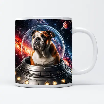 English Bulldog Astronaut Flying Through Galaxy