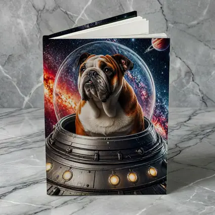 English Bulldog Astronaut Flying Through Galaxy