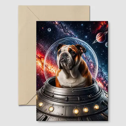 English Bulldog Astronaut Flying Through Galaxy