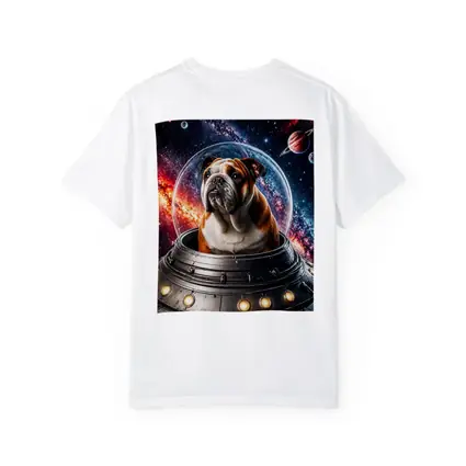 English Bulldog Astronaut Flying Through Galaxy