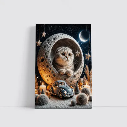 Scottish Fold Cat Moon Night Stars Scene