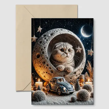 Scottish Fold Cat Moon Night Stars Scene