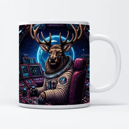 Moose Astronaut Piloting Spaceship In Space