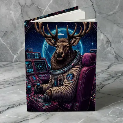 Moose Astronaut Piloting Spaceship In Space