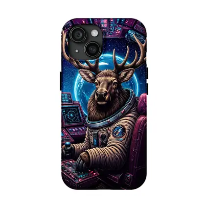 Moose Astronaut Piloting Spaceship In Space