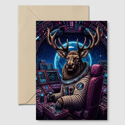 Moose Astronaut Piloting Spaceship In Space