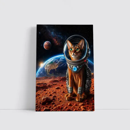 Abyssinian Cat Astronaut on Mars Surface