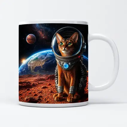 Abyssinian Cat Astronaut on Mars Surface