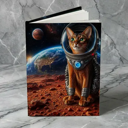 Abyssinian Cat Astronaut on Mars Surface