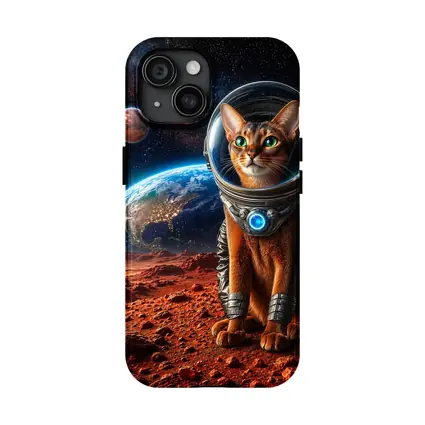 Abyssinian Cat Astronaut on Mars Surface