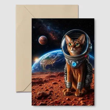 Abyssinian Cat Astronaut on Mars Surface