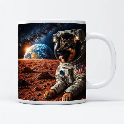 German Shepherd Astronaut On Mars Space