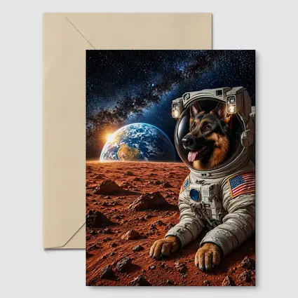 German Shepherd Astronaut On Mars Space
