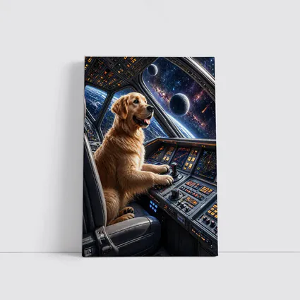 Golden Retriever Pilot Spaceship Galaxy View