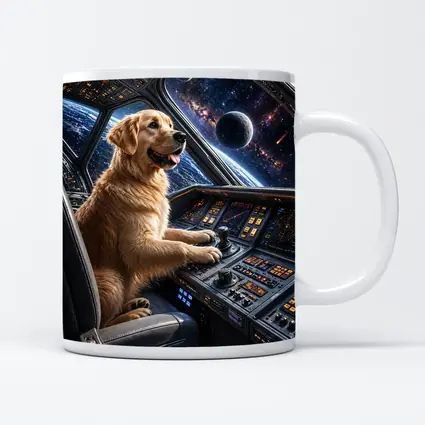 Golden Retriever Pilot Spaceship Galaxy View