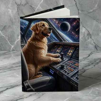 Golden Retriever Pilot Spaceship Galaxy View