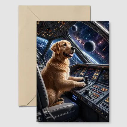 Golden Retriever Pilot Spaceship Galaxy View