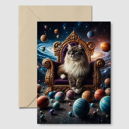 Ragdoll Cat Seated On Cosmic Galaxy Throne