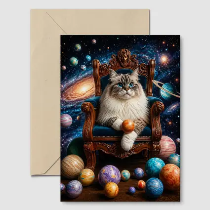 Ragdoll Cat Seated on Throne Galaxy Space