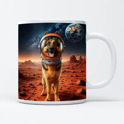 German Shepherd Astronaut On Mars Space