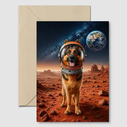 German Shepherd Astronaut On Mars Space