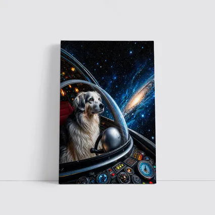 Dog Astronaut Piloting Spaceship Through Galaxy