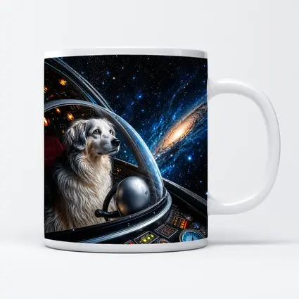 Dog Astronaut Piloting Spaceship Through Galaxy