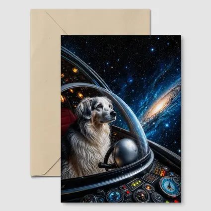 Dog Astronaut Piloting Spaceship Through Galaxy