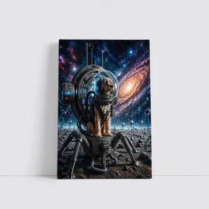 Dog Astronaut Exploring Galaxy Space Scene