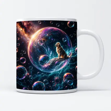 Golden Retriever Sitting in Cosmic Soap Bubble