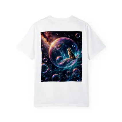 Golden Retriever Sitting in Cosmic Soap Bubble