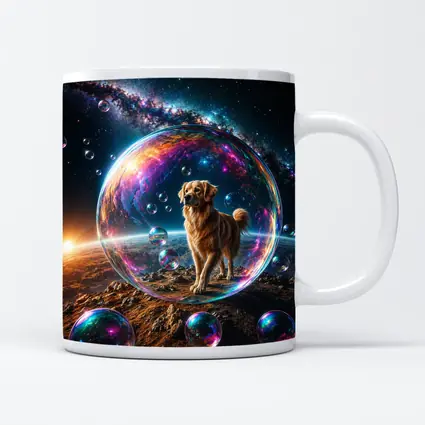 Golden Retriever In Cosmic Soap Bubble Space