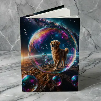 Golden Retriever In Cosmic Soap Bubble Space