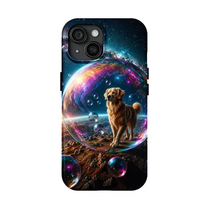 Golden Retriever In Cosmic Soap Bubble Space