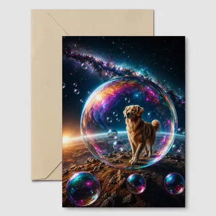 Golden Retriever In Cosmic Soap Bubble Space