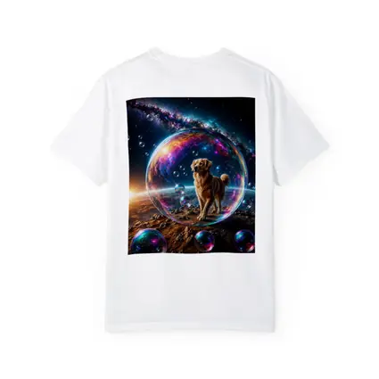 Golden Retriever In Cosmic Soap Bubble Space