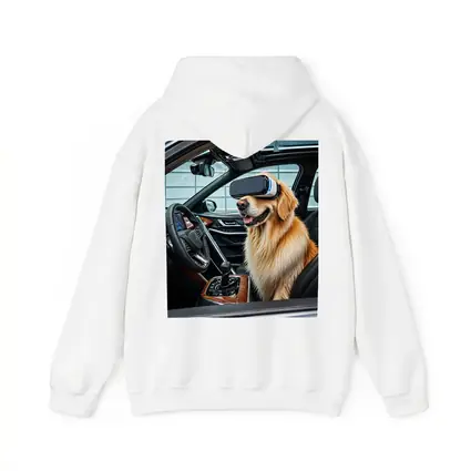 Golden Retriever Wearing VR Headset In Car