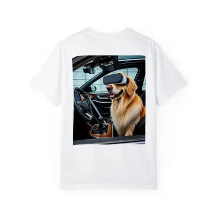 Golden Retriever Wearing VR Headset In Car