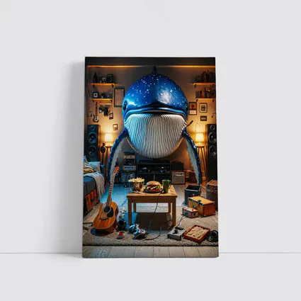 Giant Blue Whale Chilling In Cozy Room