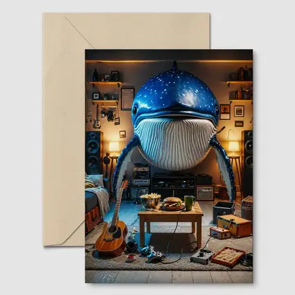 Giant Blue Whale Chilling In Cozy Room