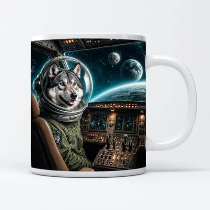 Wolf Astronaut Piloting Spaceship Over Earth
