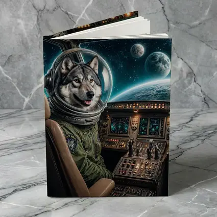 Wolf Astronaut Piloting Spaceship Over Earth