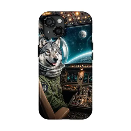 Wolf Astronaut Piloting Spaceship Over Earth