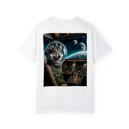 Wolf Astronaut Piloting Spaceship Over Earth