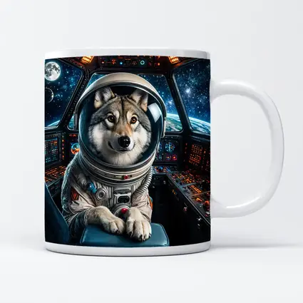 Wolf Astronaut Piloting Space Station Cockpit