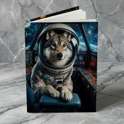 Wolf Astronaut Piloting Space Station Cockpit