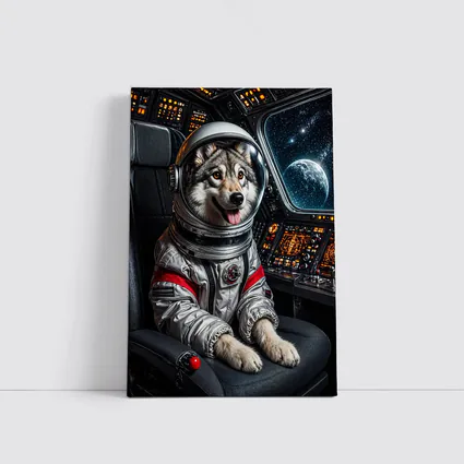 Siberian Husky Astronaut Inside Starship Cockpit