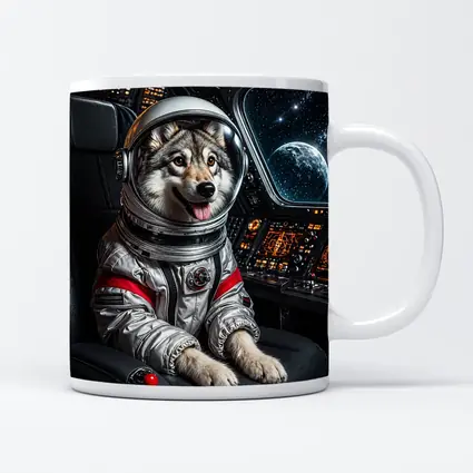 Siberian Husky Astronaut Inside Starship Cockpit