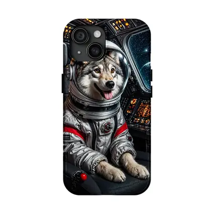 Siberian Husky Astronaut Inside Starship Cockpit