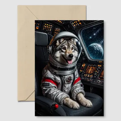 Siberian Husky Astronaut Inside Starship Cockpit